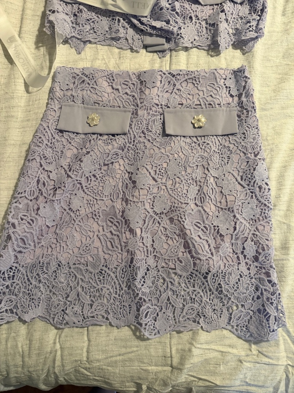 Lavender Lace Button-Front skirt set with Floral Accent - Picture 2 of 6